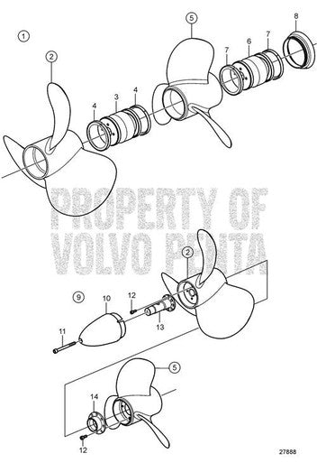 Volvo Penta K6 Forward Duoprop Steel Three Blade Right Hand Rotation Rear Prop (22414387) — Quality Boat Parts