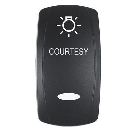 Pacer Actuator - 'COURTESY' f/V Series Contura Switches - Black - Laser Etched (Top/Bottom Light) EV2LE-CTSY — Quality Boat Parts
