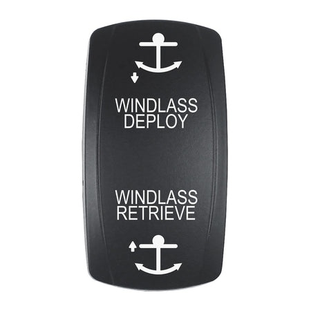 Pacer Actuator - 'WINDLASS DPLY/RTRV' f/V Series Contura Switches - Black - Laser Etched (Top/Bottom Light) EV2LE-WND — Quality Boat Parts