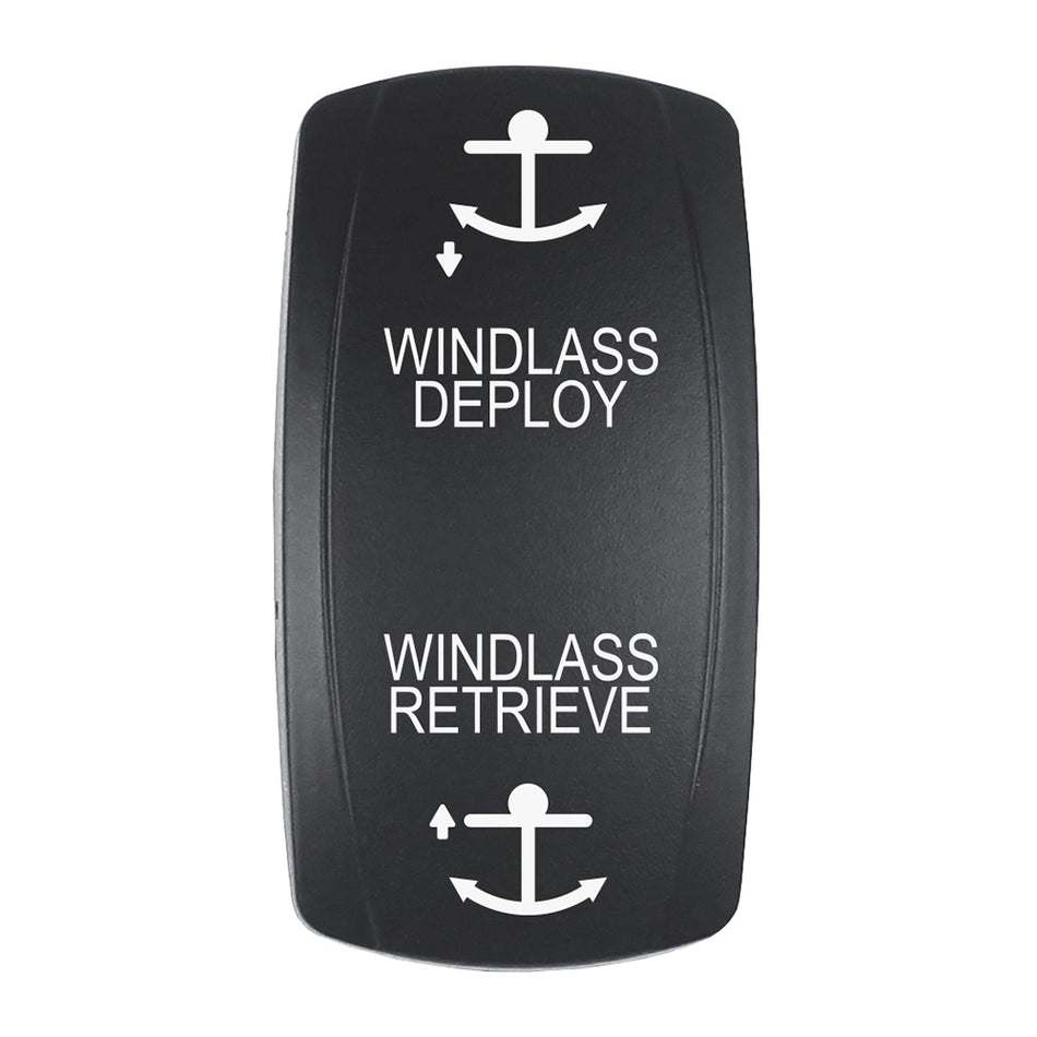 Pacer Actuator - 'WINDLASS DPLY/RTRV' f/V Series Contura Switches - Black - Laser Etched (Top/Bottom Light) EV2LE-WND — Quality Boat Parts
