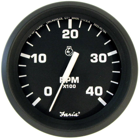 Faria 4" Tachometer Euro Style Black w/White Letters 4000RPM Diesel Mechanical Take Off & Variable Ratio Alt. TD9122 — Quality Boat Parts