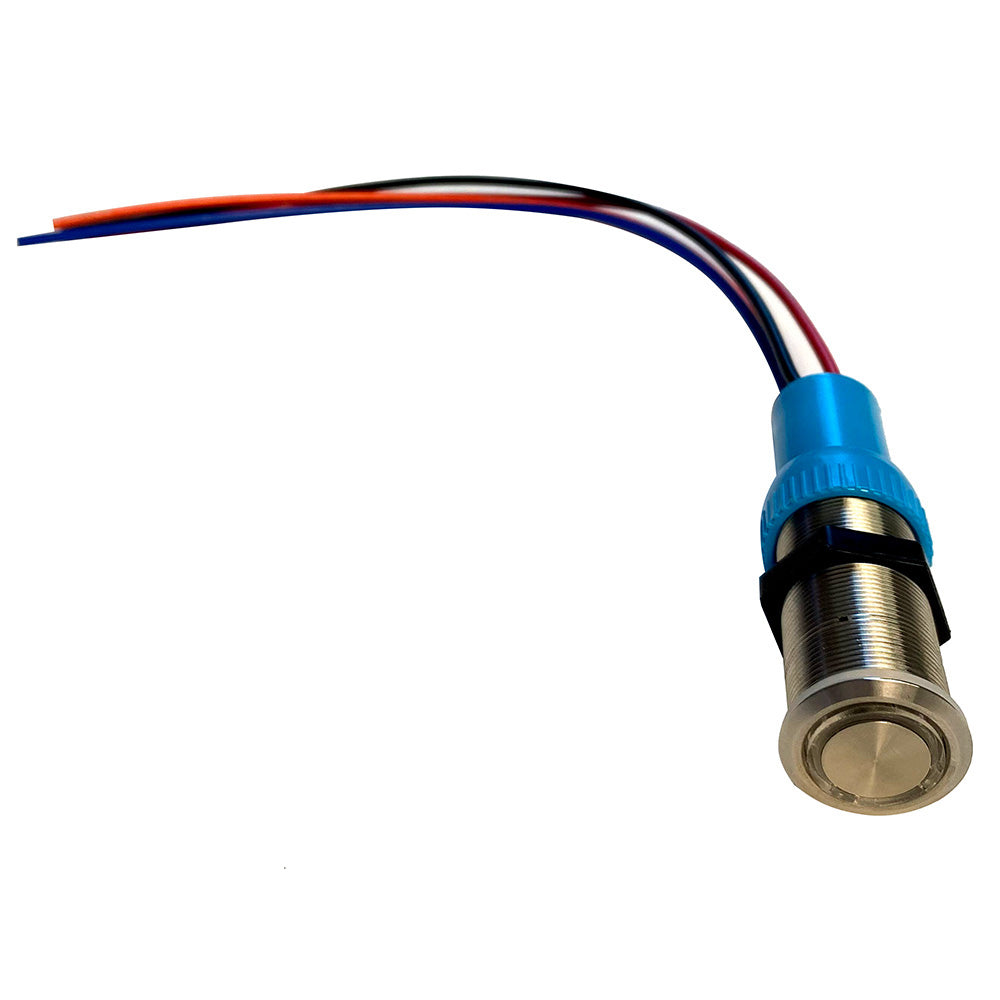 Bluewater 22mm Push Button Switch - Off/(On) Momentary Contact - Blue/Red LED - 4' Lead 9059-2113-4 — Quality Boat Parts