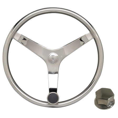 Uflex - V46 - 13.5" Stainless Steel Steering Wheel w/Speed Knob & Chrome Nut V46 KIT — Quality Boat Parts