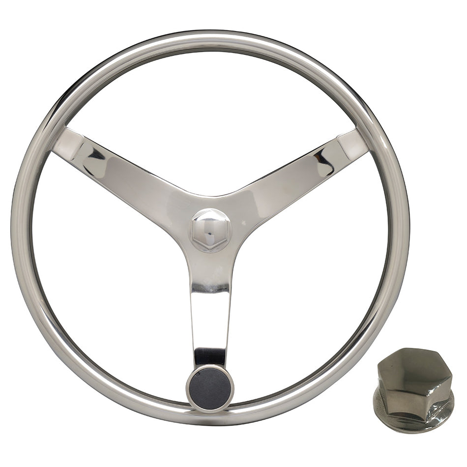 Uflex - V46 - 13.5" Stainless Steel Steering Wheel w/Speed Knob & Chrome Nut V46 KIT — Quality Boat Parts