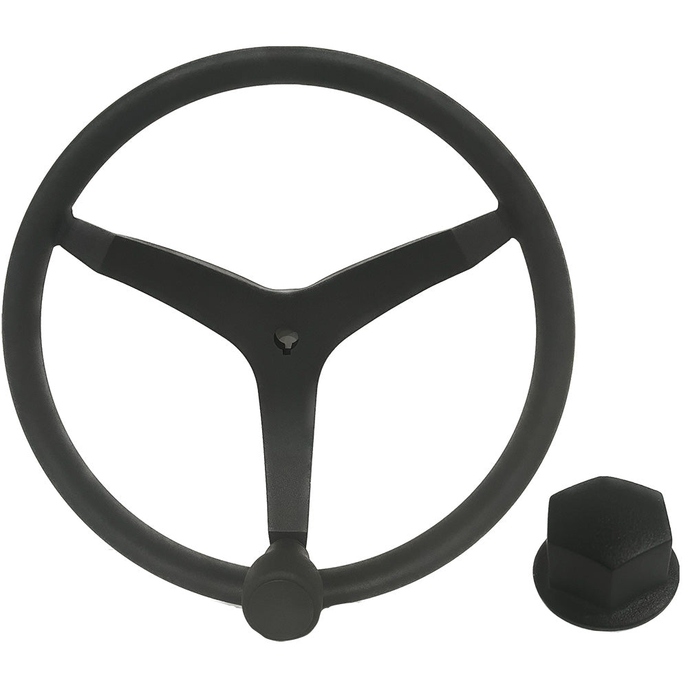 Uflex - V46 - 13.5" Stainless Steel Steering Wheel w/Speed Knob & Chrome Nut - Black V46B KIT — Quality Boat Parts