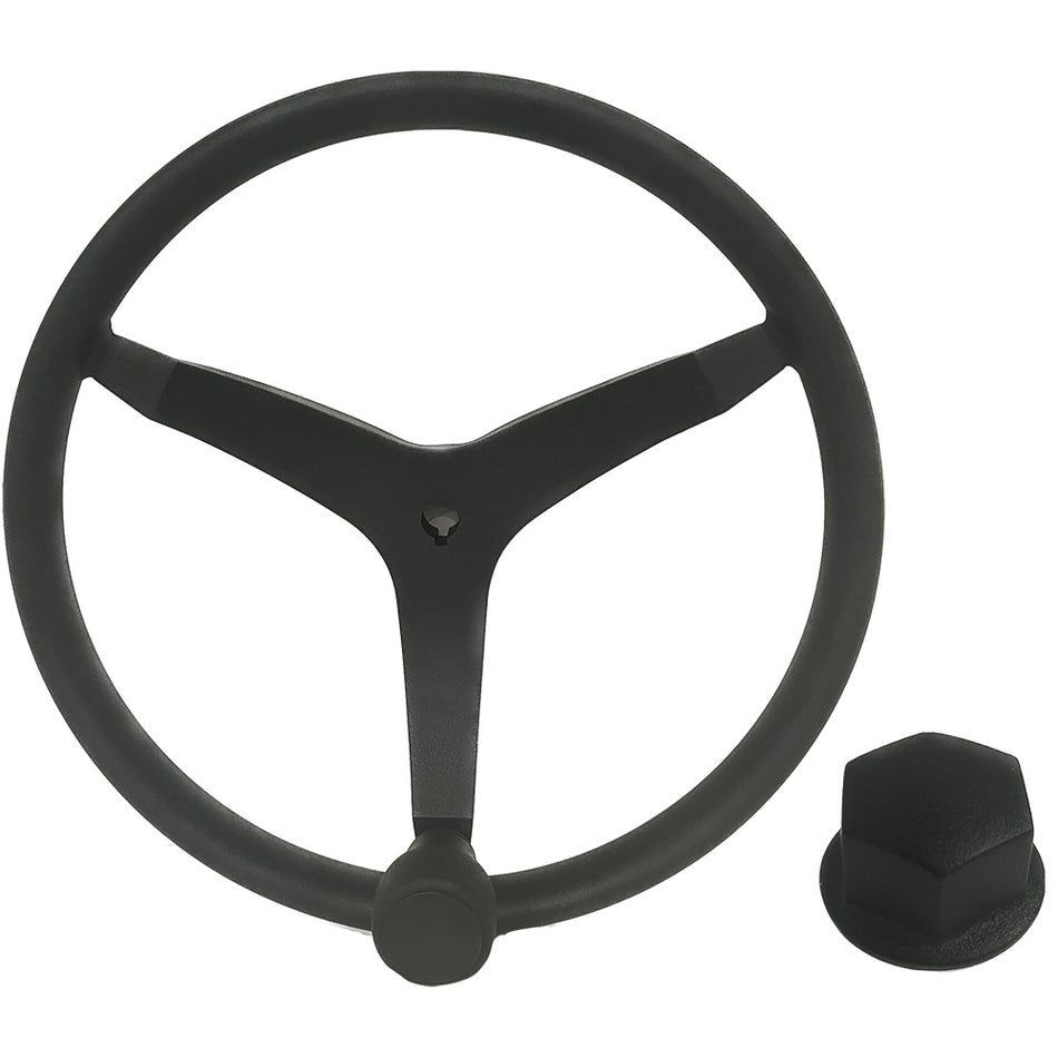 Uflex - V46 - 13.5" Stainless Steel Steering Wheel w/Speed Knob & Chrome Nut - Black V46B KIT — Quality Boat Parts
