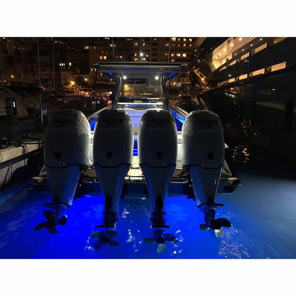 Lumishore SUPRA TIX404 Thru-Hull Underwater LED Light, Dual-Color Blue/White, 8,150 Fixture Lumens, 10.5-31V, IP68, 110 Degree Beam — Quality Boat Parts