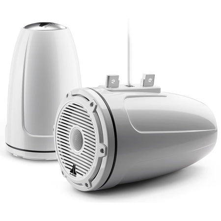 JL Audio M6-770ETXv3 7.7in Enclosed Tower Marine Coaxial Speakers, 100W RMS, 4 Ohm, Pair, Gloss White Enclosure, Gloss White Classic Grille, Black Tweeter Mesh, Mounting Clamps Sold Separately — Quality Boat Parts