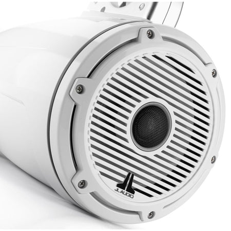 JL Audio M6-770ETXv3 7.7in Enclosed Tower Marine Coaxial Speakers, 100W RMS, 4 Ohm, Pair, Gloss White Enclosure, Gloss White Classic Grille, Black Tweeter Mesh, Mounting Clamps Sold Separately — Quality Boat Parts