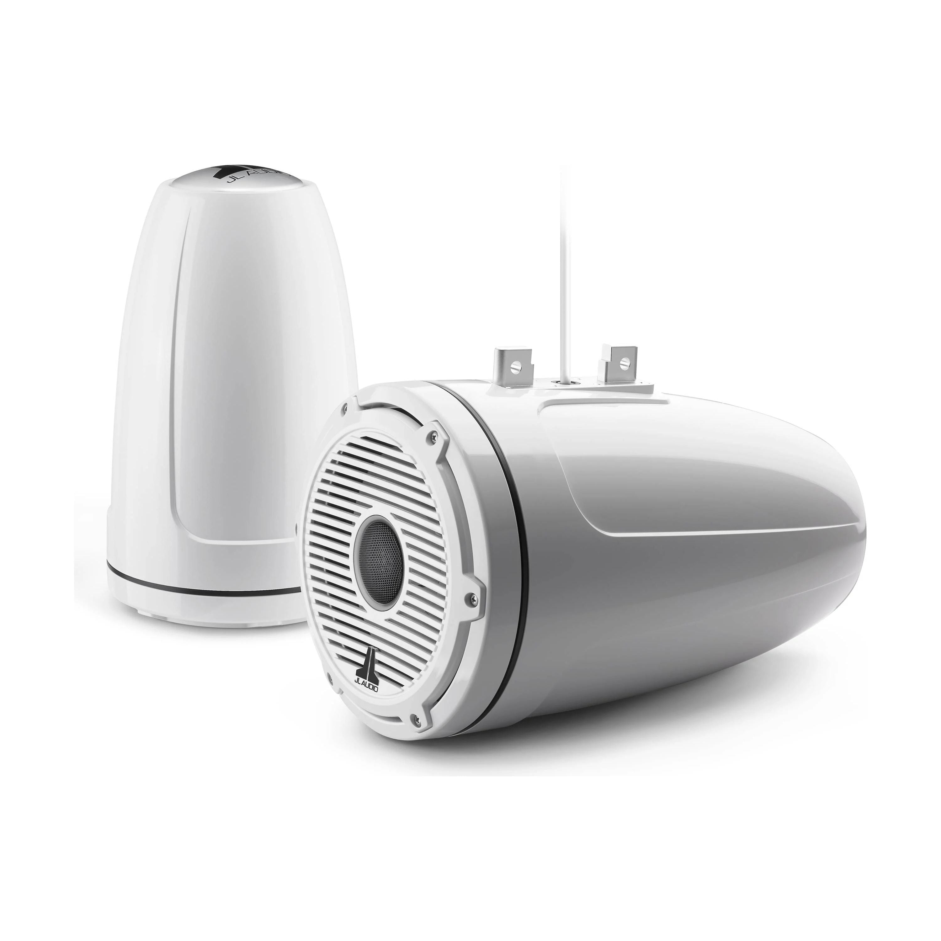 JL Audio M6-880ETXv3 Enclosed Tower Coaxial Speaker System, 8.8in, 125W RMS Each, 4 Ohm, Gloss White Enclosure, Gloss White Classic Grille, Black Tweeter Mesh, 2pk — Quality Boat Parts