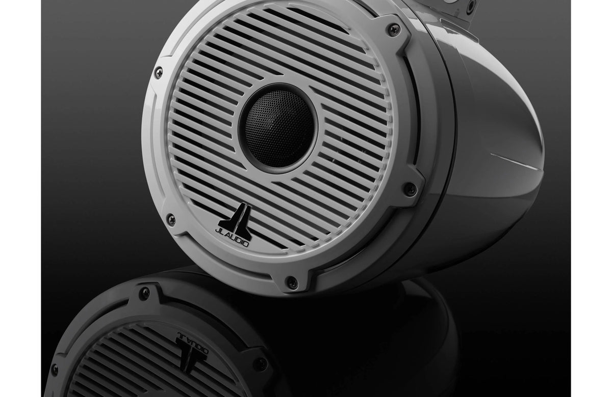 JL Audio M6-880ETXv3 Enclosed Tower Coaxial Speaker System, 8.8in, 125W RMS Each, 4 Ohm, Gloss White Enclosure, Gloss White Classic Grille, Black Tweeter Mesh, 2pk — Quality Boat Parts