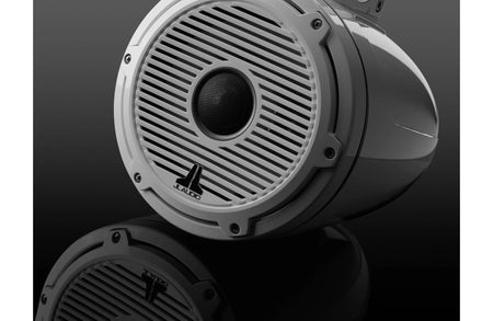 JL Audio M6-880ETXv3 Enclosed Tower Coaxial Speaker System, 8.8in, 125W RMS Each, 4 Ohm, Gloss White Enclosure, Gloss White Classic Grille, Black Tweeter Mesh, 2pk — Quality Boat Parts
