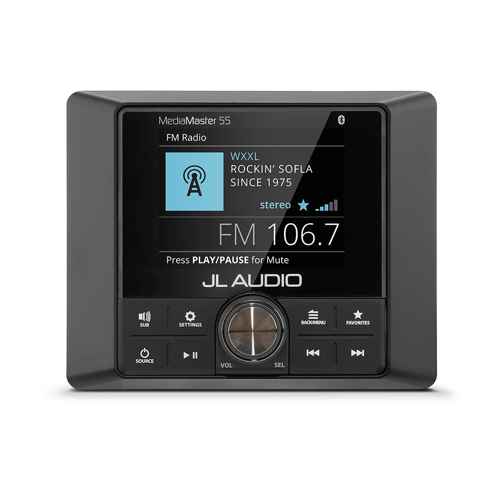 JL Audio MediaMaster 55 Marine Source Unit, NMEA 2000 Certified, 10-16V, IP67, 3-Zone Audio, Bluetooth, 2.8 in Color LCD — Quality Boat Parts