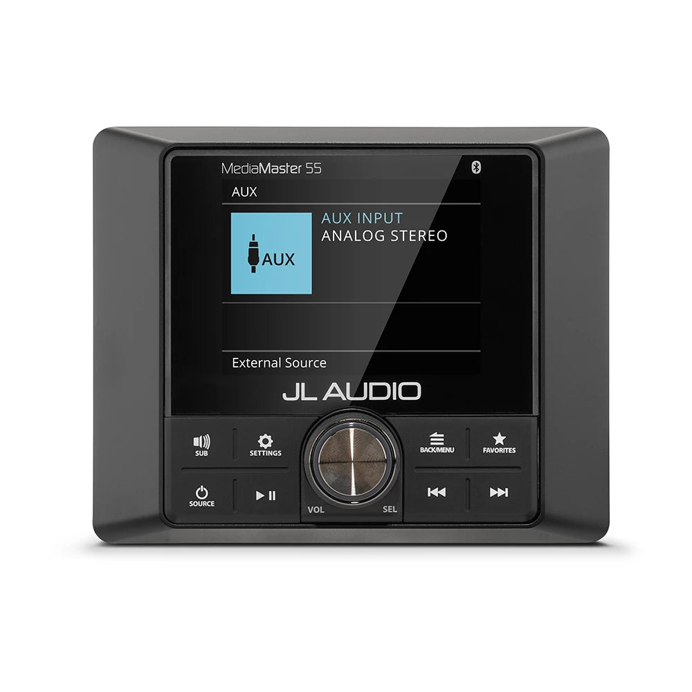 JL Audio MediaMaster 55 Marine Source Unit, NMEA 2000 Certified, 10-16V, IP67, 3-Zone Audio, Bluetooth, 2.8 in Color LCD — Quality Boat Parts
