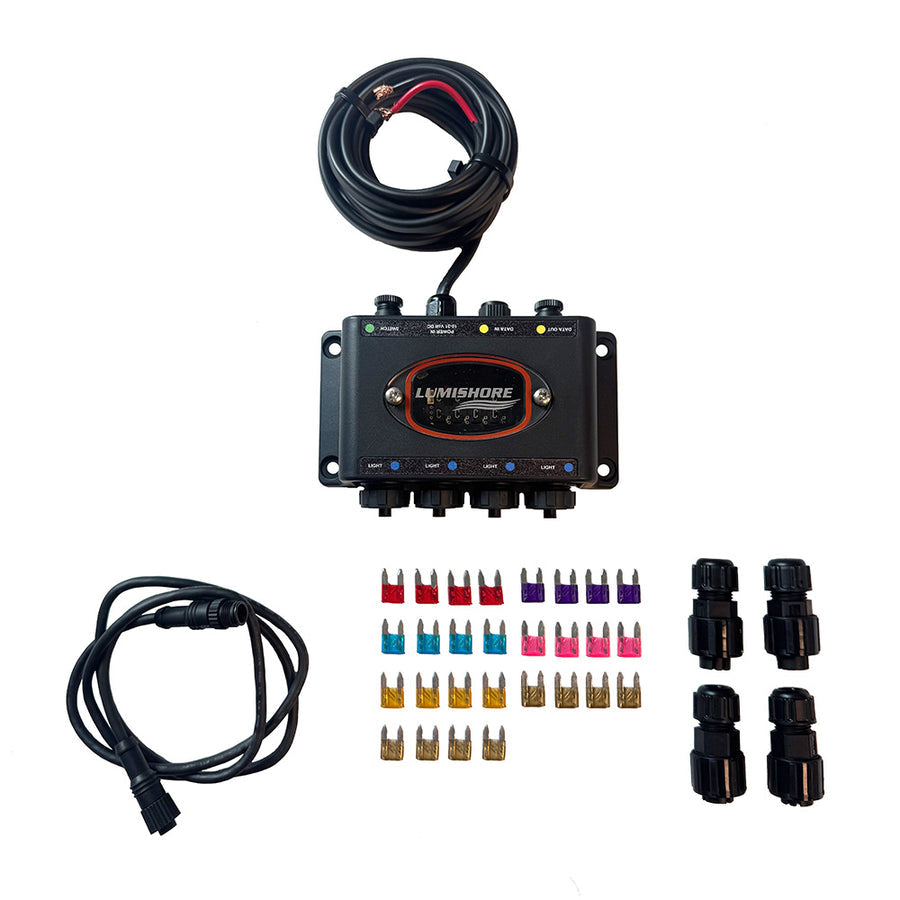 Lumishore SUPRA i-Connect Hub Kit, For SMX Series Underwater Lights, 10.5-31V DC, IP68, Supports 4 Lights, 1m DMX Cable, 4x Connectors — Quality Boat Parts
