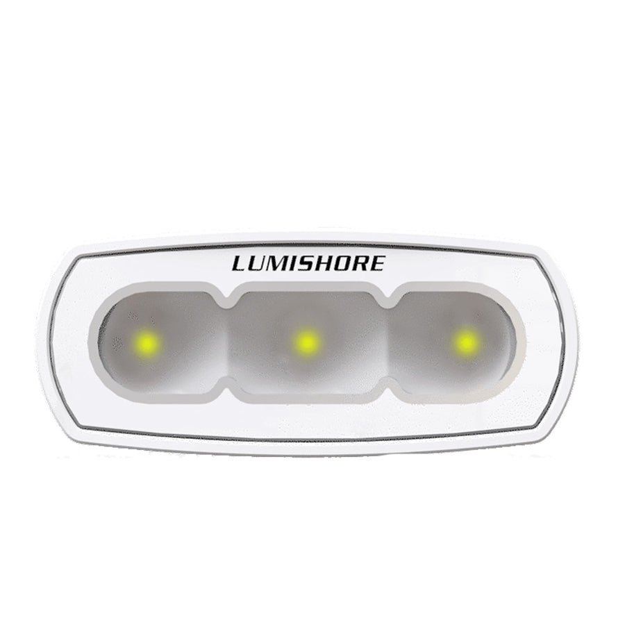 Lumishore ECLIPSE 4in LED Flood Light, White Finish, 5500K White Light, 10.5-31V, IP68, 1500 Fixture Lumens, 70-90 Deg Oval Beam — Quality Boat Parts