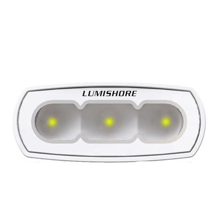 Lumishore ECLIPSE 4in LED Flood Light, White Finish, 5500K White Light, 10.5-31V, IP68, 1500 Fixture Lumens, 70-90 Deg Oval Beam — Quality Boat Parts