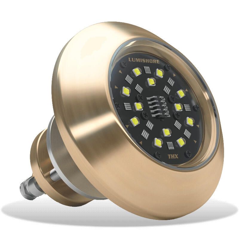 Lumishore ORA TIX404 Thru-Hull Underwater LED Light, Interchangeable, White Light 6500K, 10.5-31V DC, IP68, 5,100 Fixture Lumens, 110° Beam, Bronze Body — Quality Boat Parts