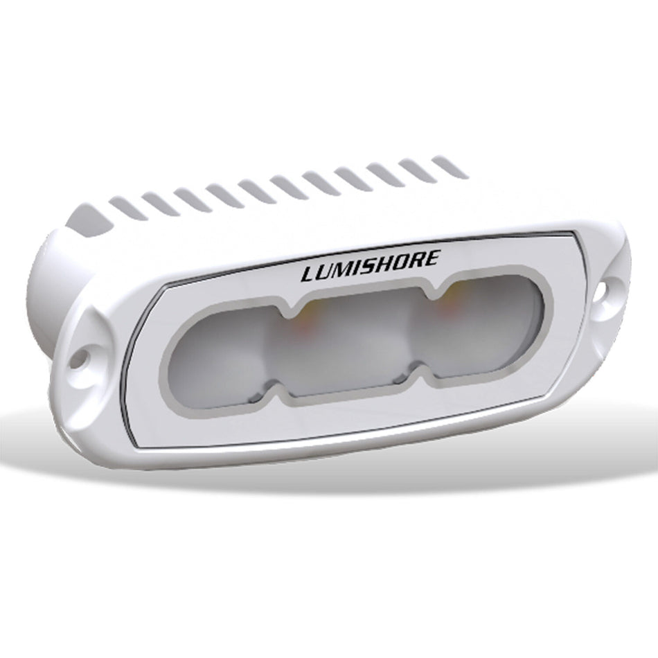 Lumishore LUX 4in Flush-Mount LED Flood Light, Requires LUX Control Module, CRGBW Color Change, 10.5-31V, IP68, 1050 Fixture Lumens, 70-90 Deg Oval Beam, White Finish — Quality Boat Parts