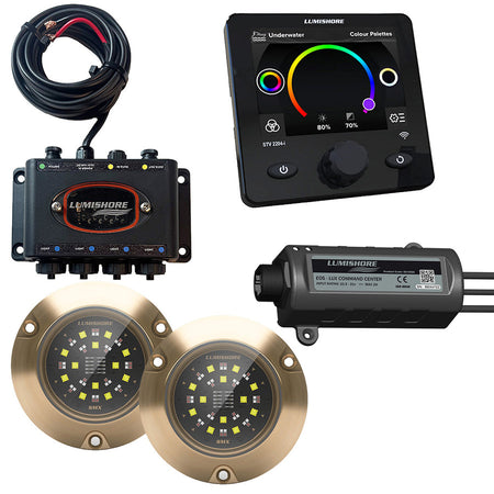 Lumishore LUX SMX154 Surface-Mount Underwater LED Light Kit, 2-Light Set, RGBW, Hub, Display, LUX Command Center, IP68, 7000 Fixture Lumens — Quality Boat Parts