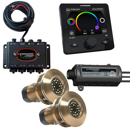 Lumishore EOS TIX404 Underwater LED Light Kit, 2 Lights, Blue/White Light, 12/24V, Hub, Command Center, Display — Quality Boat Parts
