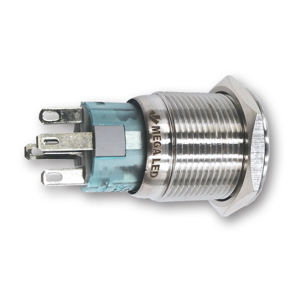 Mega LED - 19mm Green Push Button - IP67, Stainless Steel, 5Amp, 24V — Quality Boat Parts