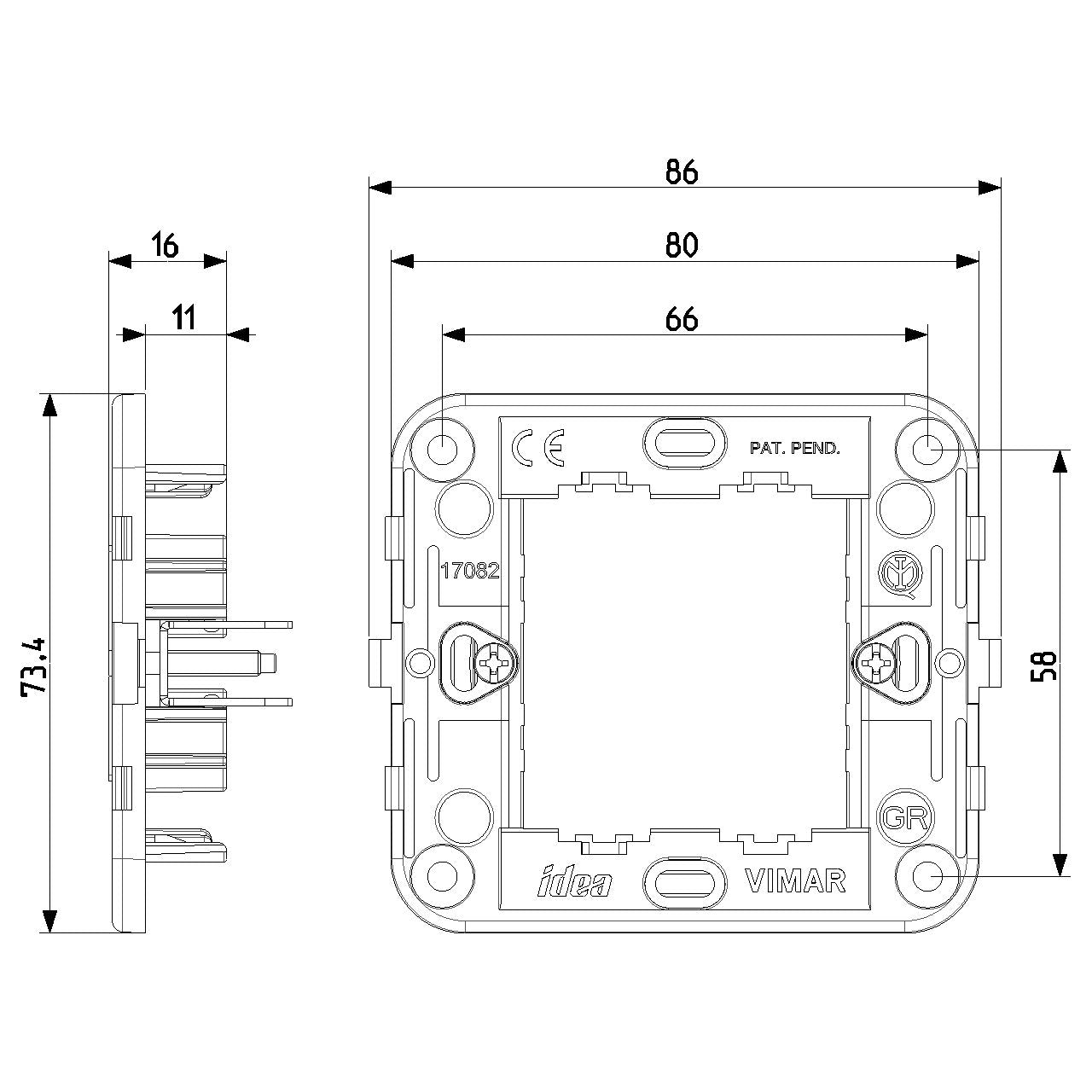 Vimar Idea 2-Reduced-Module Mounting Frame With Claws, For 60mm Round Flush or 09971 Surface Box — Quality Boat Parts