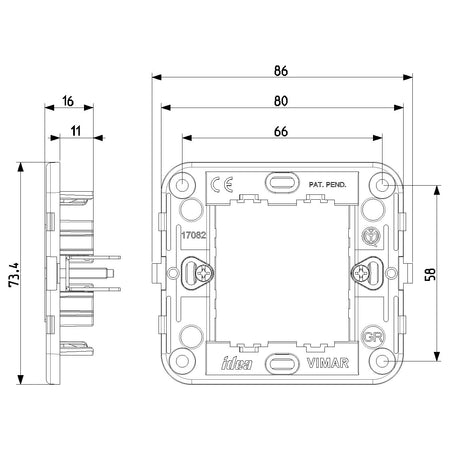 Vimar Idea 2-Reduced-Module Mounting Frame With Claws, For 60mm Round Flush or 09971 Surface Box — Quality Boat Parts
