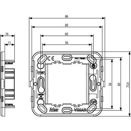 Vimar IDEA 2-Reduced-Module Mounting Frame, No Screws, 60 mm Centers, 56x56 mm Flush Boxes — Quality Boat Parts