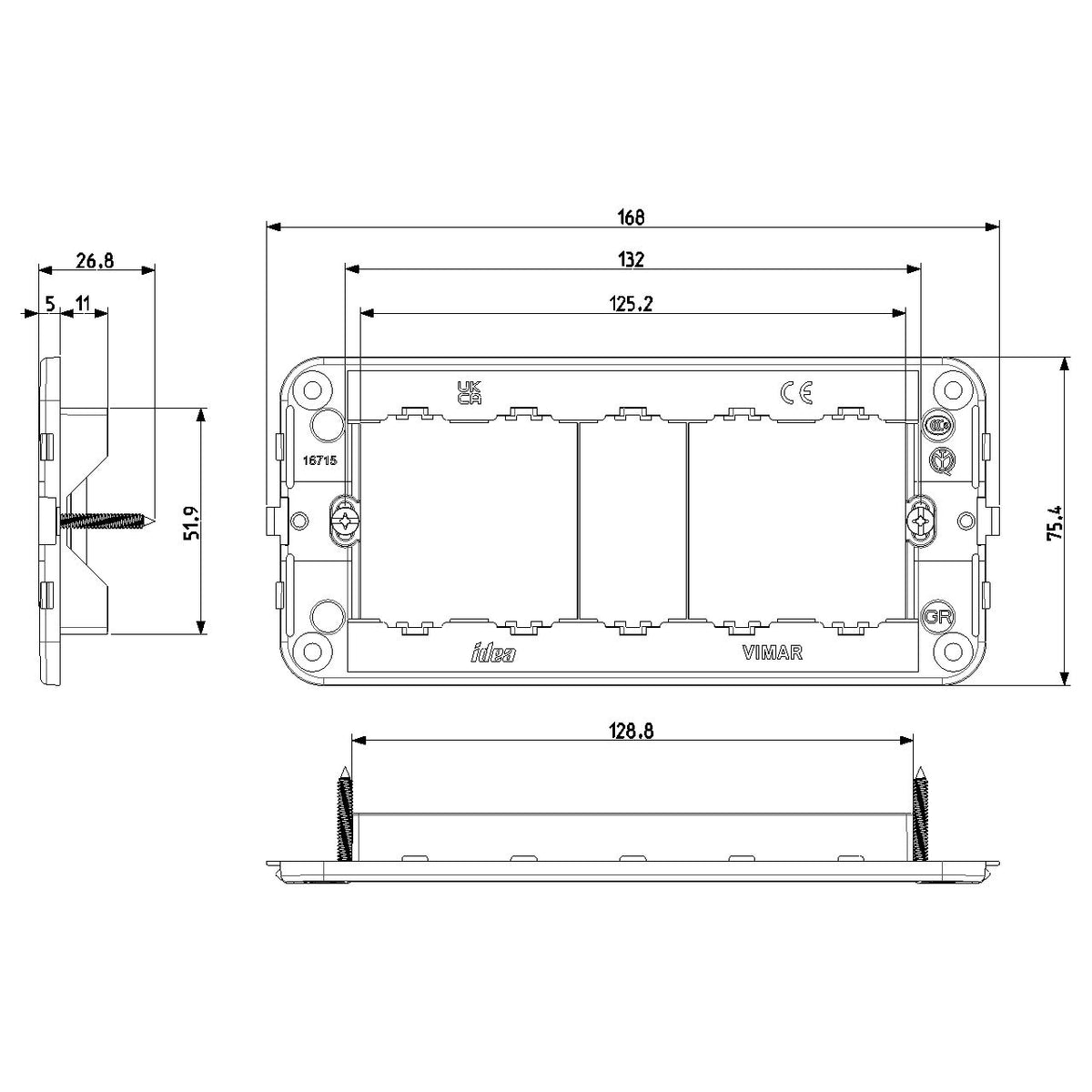 Vimar Idea 5-Module Mounting Frame, With Screws, Grey — Quality Boat Parts