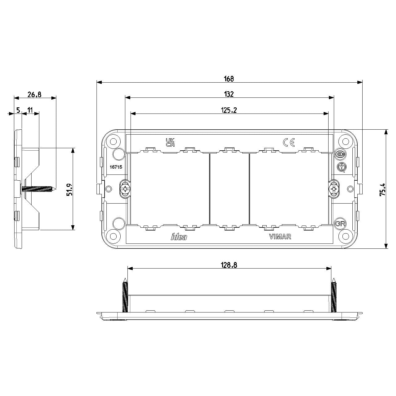Vimar Idea 5-Module Mounting Frame, With Screws, Grey — Quality Boat Parts