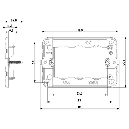 Vimar Idea 3-Module Mounting Frame, With Screws, 60 x 97 mm, Grey — Quality Boat Parts