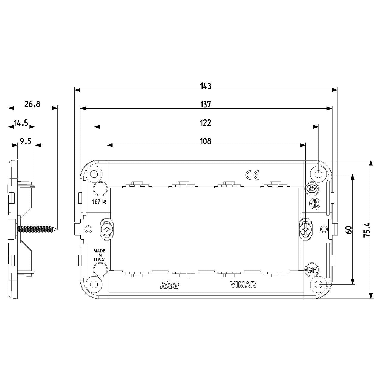 Vimar IDEA 4-Module Mounting Frame, Screws Included, Grey, Thermoplastic — Quality Boat Parts