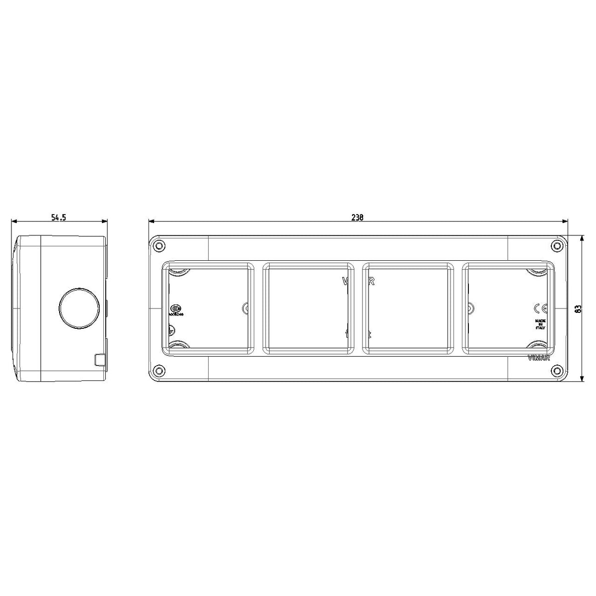 Vimar Isoset 8-Module 2x4 Surface Mount Enclosure, For Eikon and Plana Series, IP40, 23.8x8.3x5.5 cm, Plastic — Quality Boat Parts