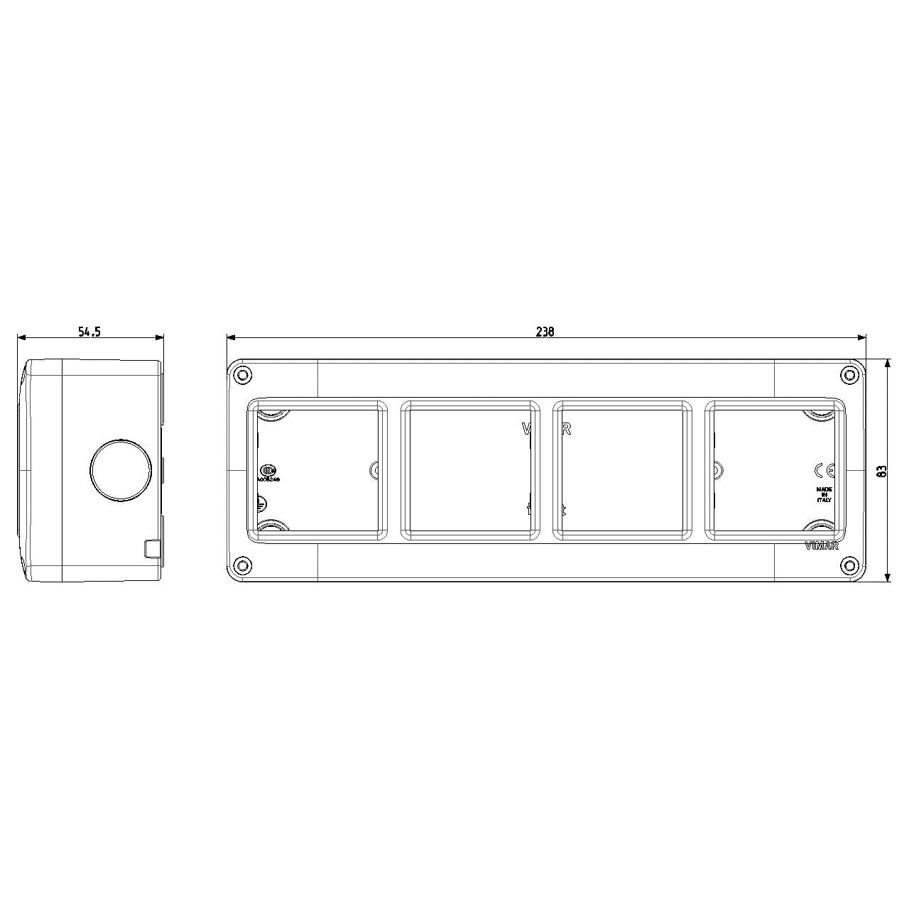 Vimar Isoset 8-Module 2x4 Surface Mount Enclosure, For Eikon and Plana Series, IP40, 23.8x8.3x5.5 cm, Plastic — Quality Boat Parts