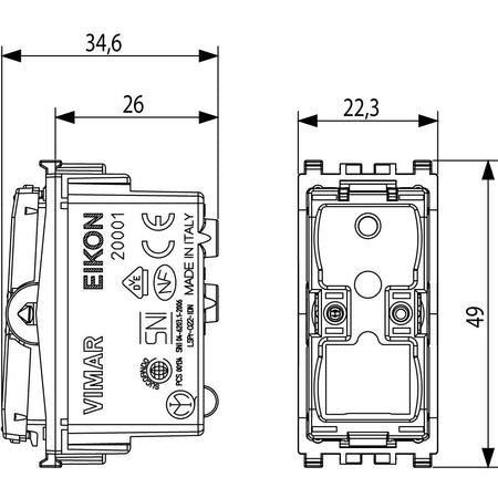 Vimar Eikon 1-Way Switch Mechanism, 16AX 250V, Lightable, Anthracite, IP40 — Quality Boat Parts
