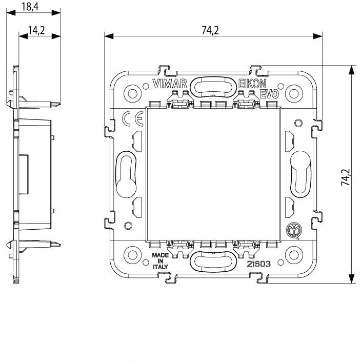 Vimar Eikon 2-Module Mounting Frame, Without Screws, For 60 mm Fixing Centres or 56x56 mm Box, 71 mm Distance Between Centres — Quality Boat Parts