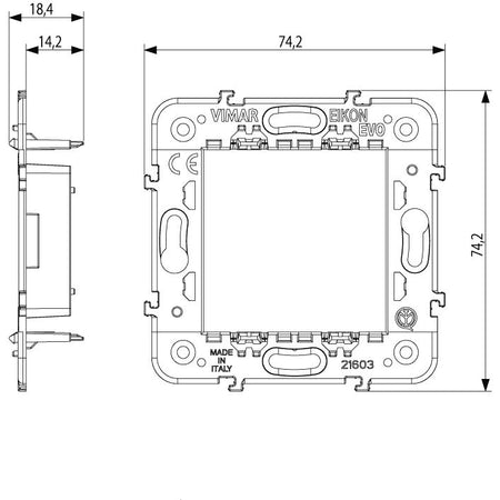 Vimar Eikon 2-Module Mounting Frame, Without Screws, For 60 mm Fixing Centres or 56x56 mm Box, 71 mm Distance Between Centres — Quality Boat Parts