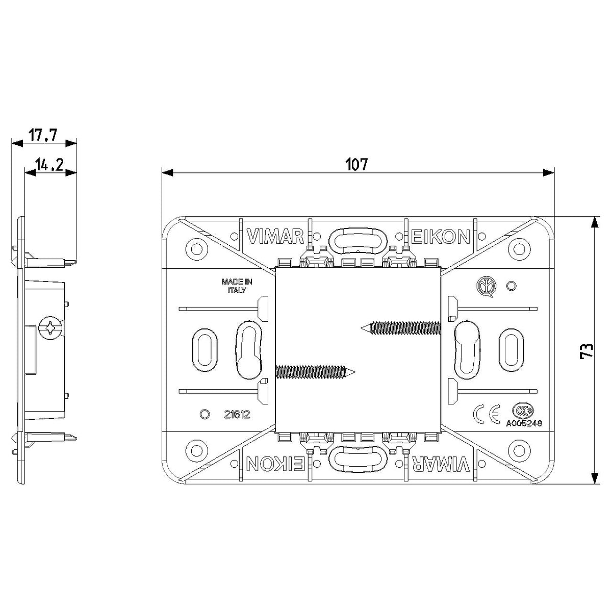 Vimar Eikon 2-Central-Module Mounting Frame, With Screws, For 60 mm Centers or 56x56 mm Boxes — Quality Boat Parts