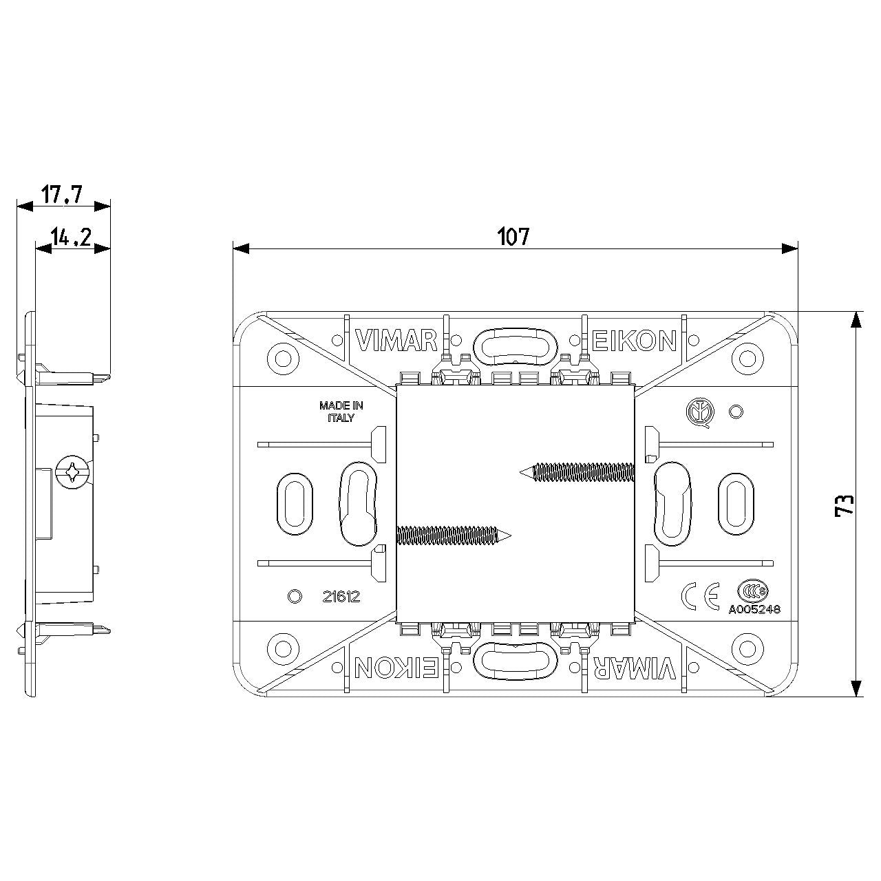 Vimar Eikon 2-Central-Module Mounting Frame, With Screws, For 60 mm Centers or 56x56 mm Boxes — Quality Boat Parts