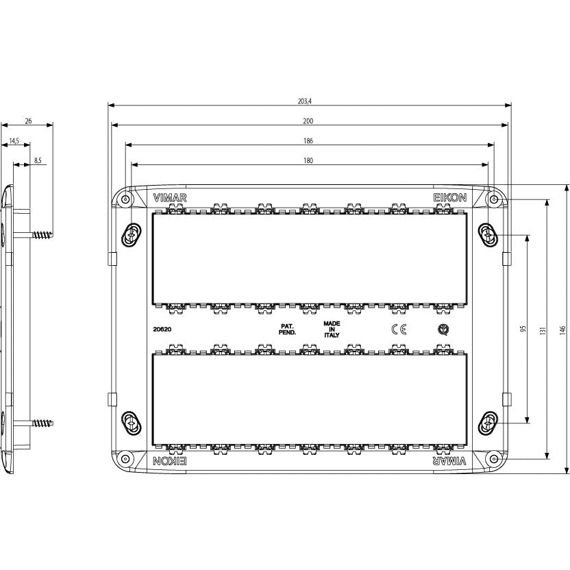 Vimar Eikon Mounting Frame, For V71320/V71620/V71720 Flush or 09920 Surface Boxes, 14 (7+7) Modules, Screws Included — Quality Boat Parts