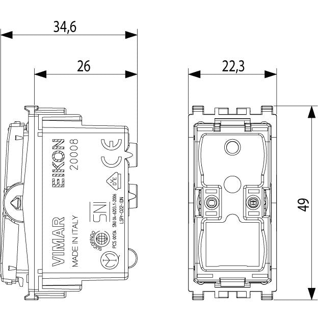 Vimar Eikon Push Button Mechanism, For 1-3 Module Button, 1P NO, 10A 250V~, Lightable, IP40 — Quality Boat Parts