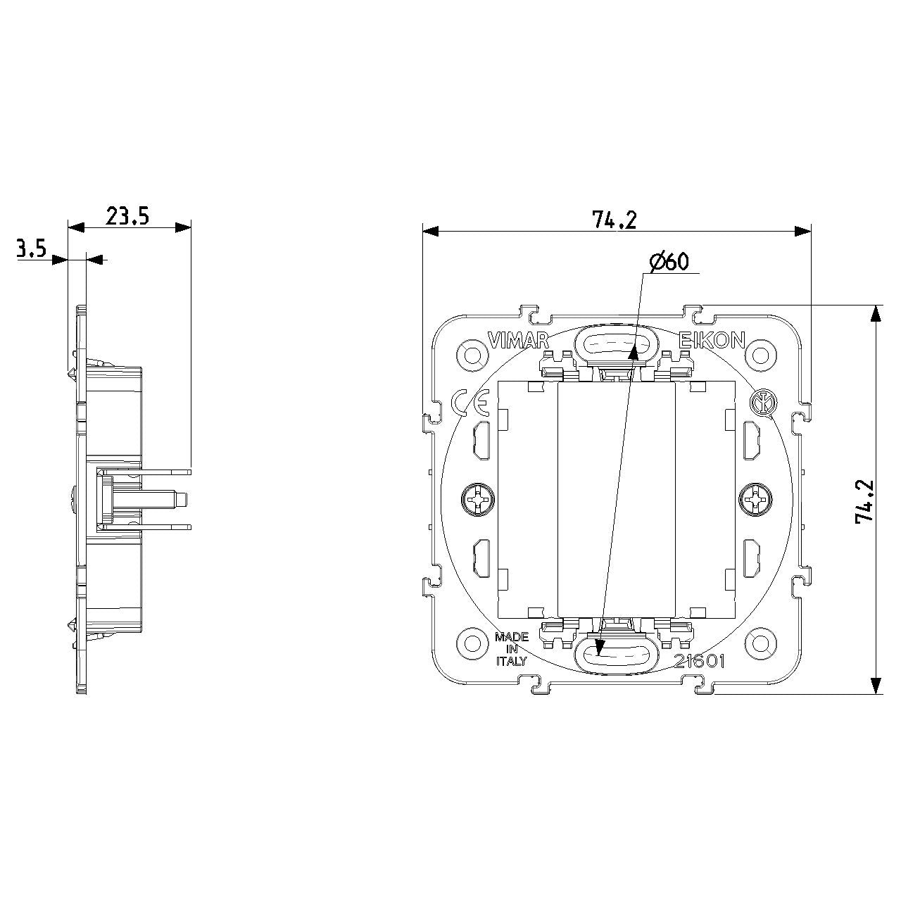 Vimar Eikon Mounting Frame, 1M, Claws, 60 mm Round Box, Flush-Mount — Quality Boat Parts