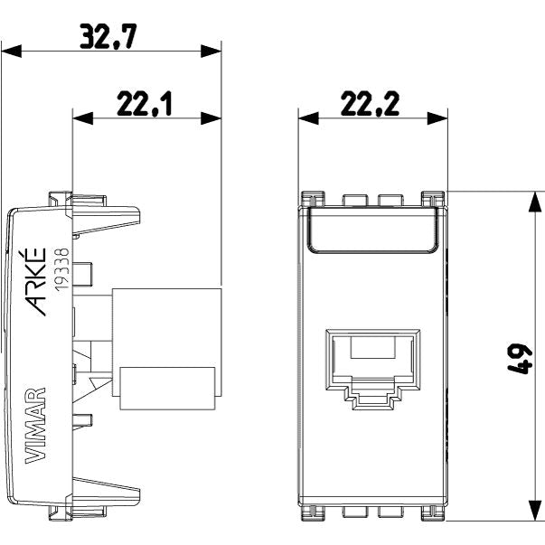 Vimar Arké RJ45 Cat5e Avaya UTP Socket Outlet, MPS100E Connector, T568A/B, IDC Terminals, Grey — Quality Boat Parts