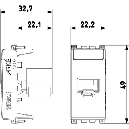 Vimar Arké RJ45 Cat5e Avaya UTP Socket Outlet, MPS100E Connector, T568A/B, IDC Terminals, Grey — Quality Boat Parts