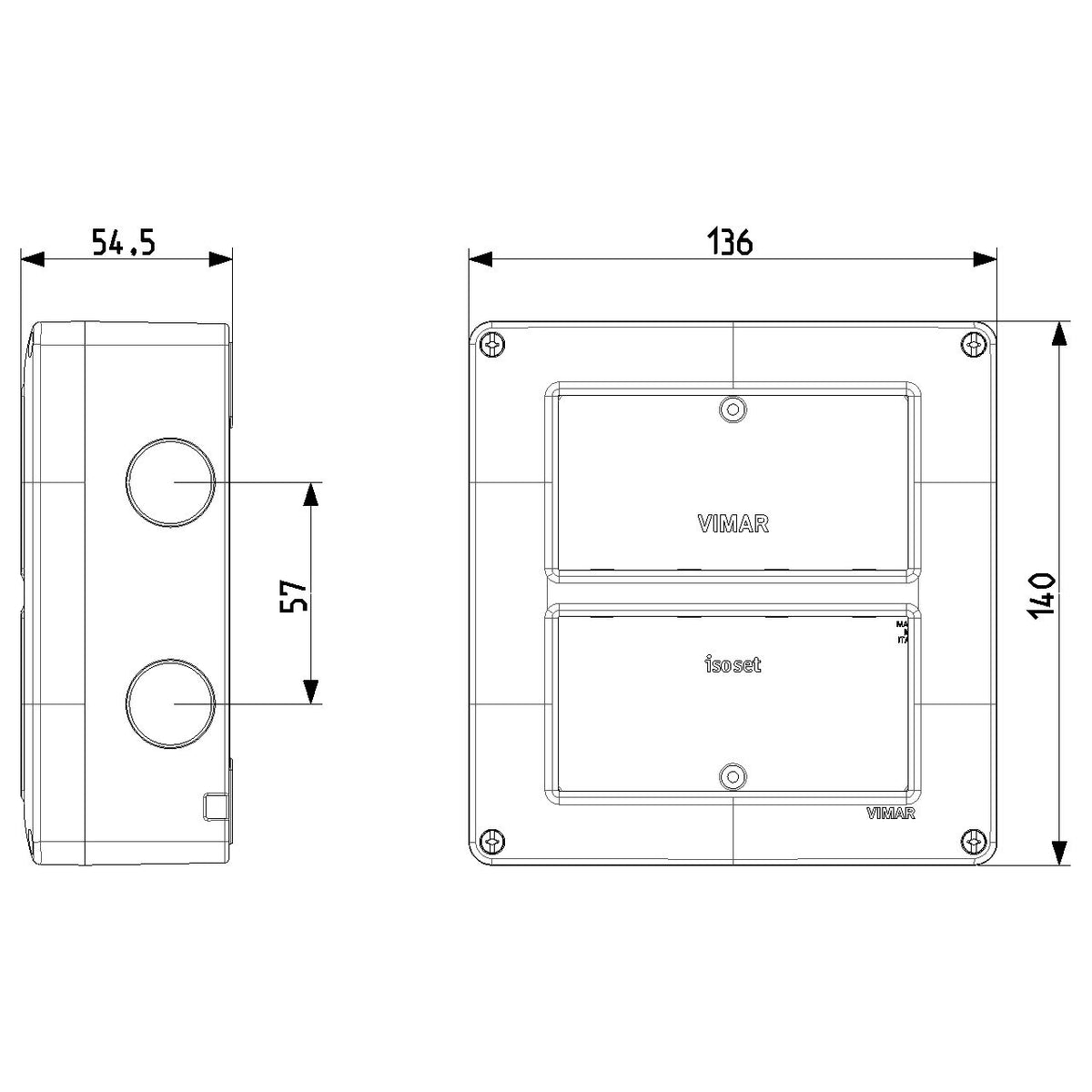 Vimar Isoset Surface Mount Enclosure, For Eikon and Plana, 8-Module (4+4), 4x2, Vertical, IP40 — Quality Boat Parts