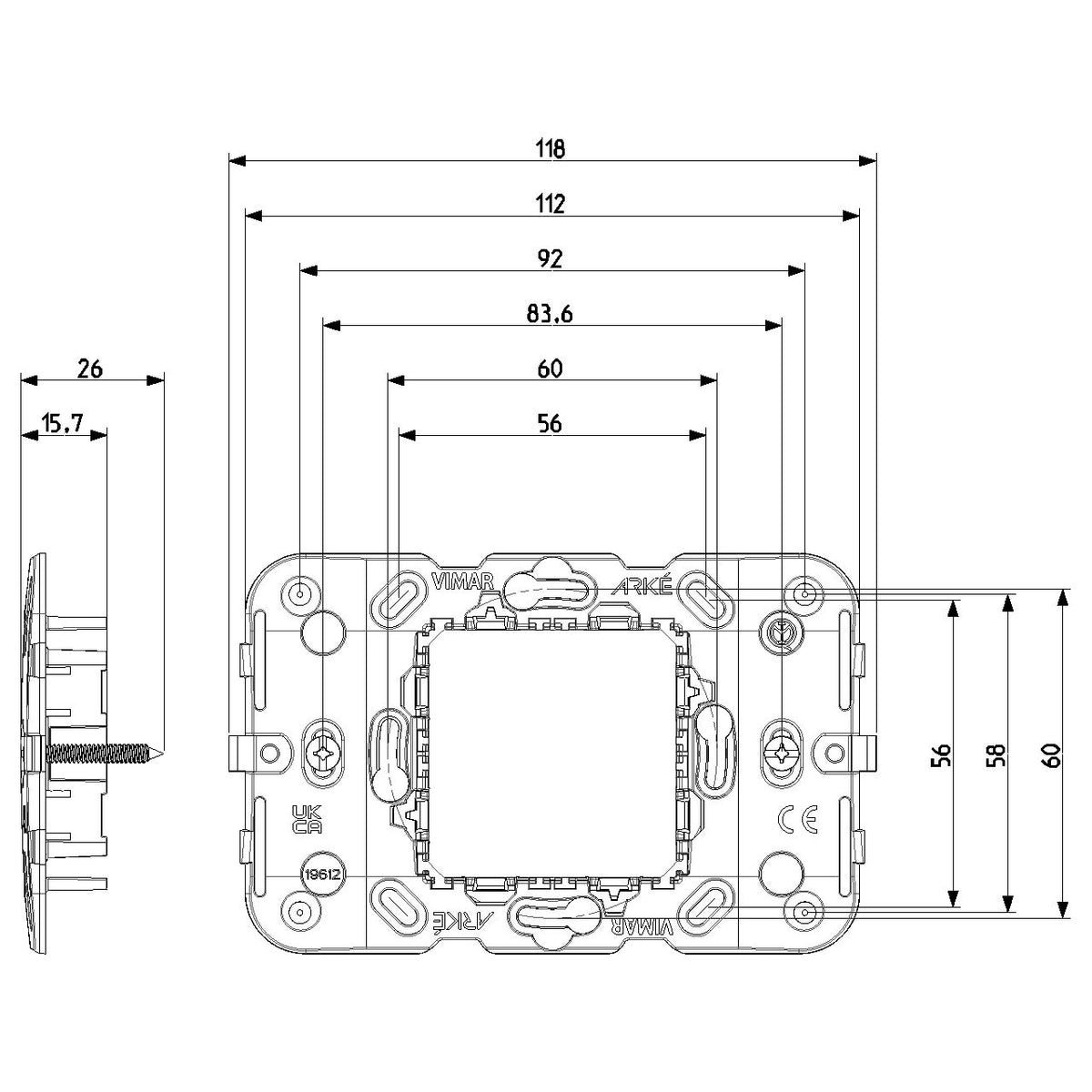 Vimar Arké 2-Central-Module Mounting Frame With Screws, For 60 mm or 56x56 mm Mounting Boxes — Quality Boat Parts