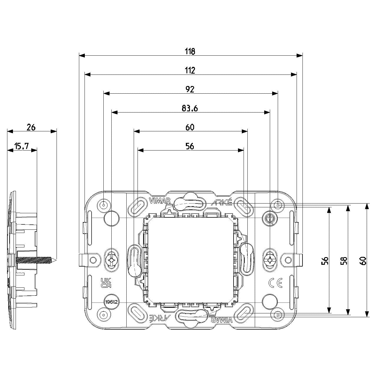 Vimar Arké 2-Central-Module Mounting Frame With Screws, For 60 mm or 56x56 mm Mounting Boxes — Quality Boat Parts