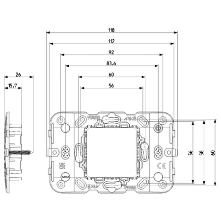 Vimar Arké 2-Central-Module Mounting Frame With Screws, For 60 mm or 56x56 mm Mounting Boxes — Quality Boat Parts