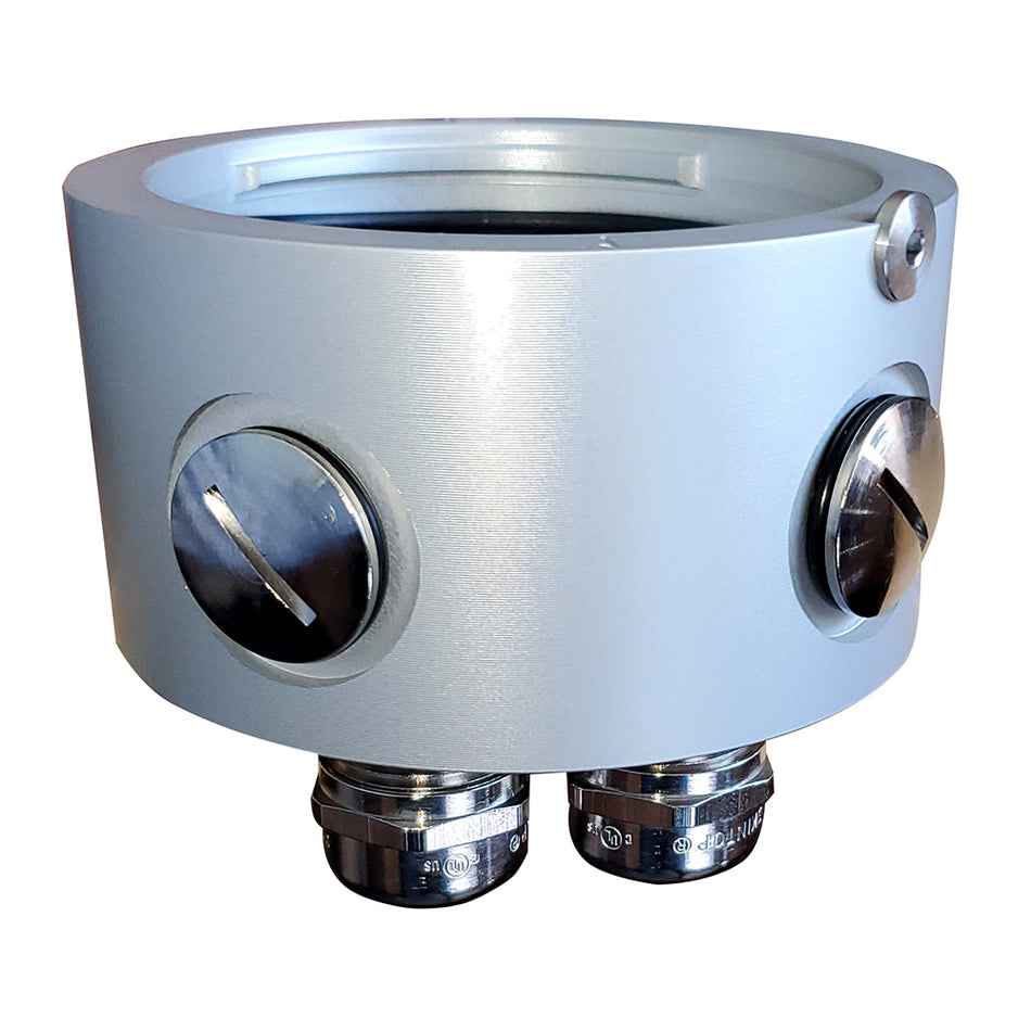 Lopolight Pro-Mount Aluminum Mounting Base, For K-Lock Lights, 2CS+2CD, IP68, Horizontal Mount, 3.6 in Dia x 1.8 in, Silver Anodized Finish — Quality Boat Parts